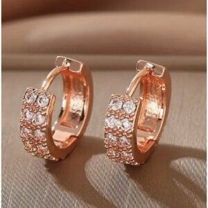 14k Rose Gold Plated Simulated Diamond Huggie Hoop Earrings